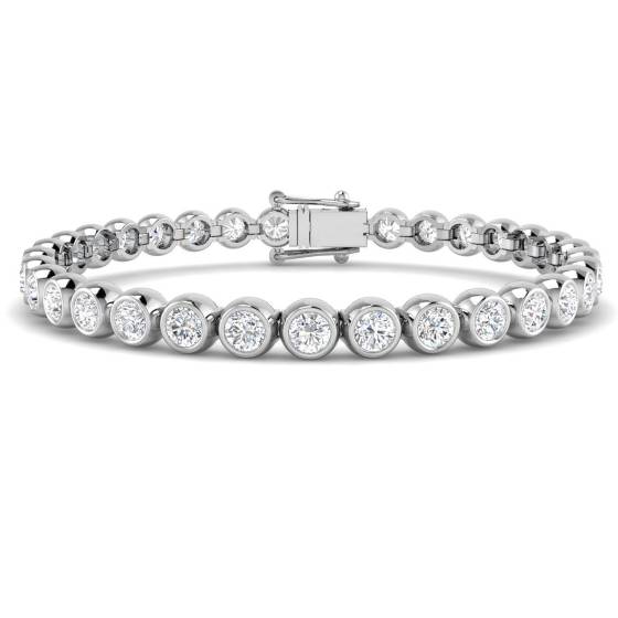 7.98ct SI2/G Round cut Natural Diamonds Bezel Set Tennis Bracelet in 18k White Gold