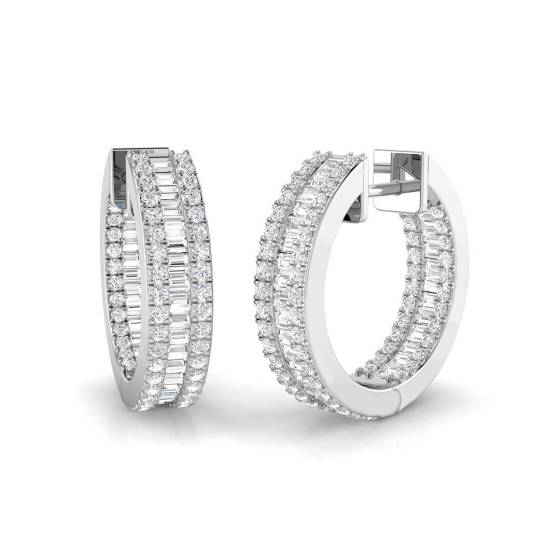 1.40ct SI1/G Round cut Natural Diamond Hoop Earrings in 18k White Gold