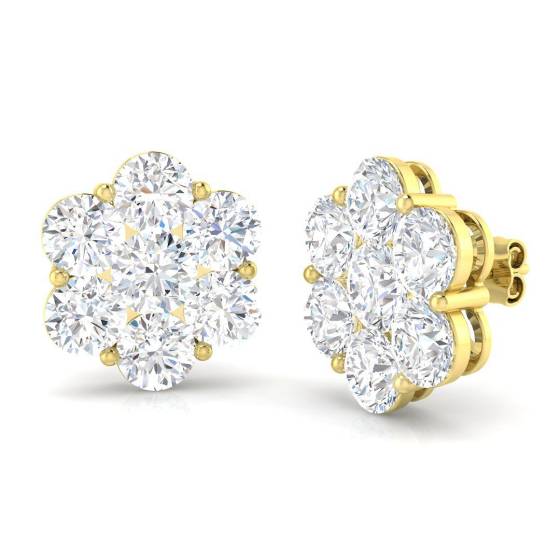 0.62ct I1/G Round cut Natural Diamond Cluster Earrings in 9k Yellow Gold