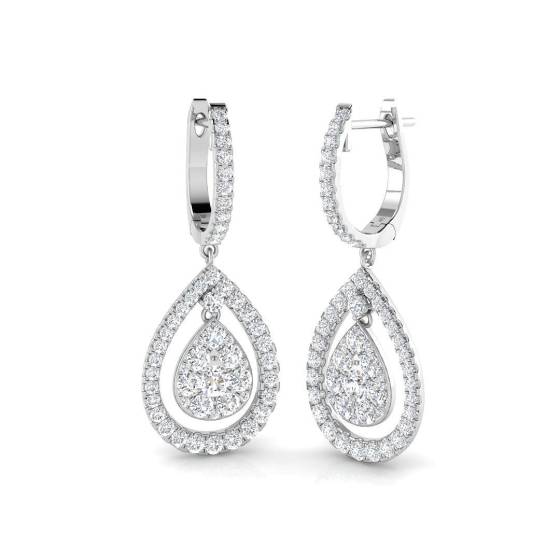1.44ct SI2/G Round cut Natural Diamond Drop Earrings in 18k White Gold