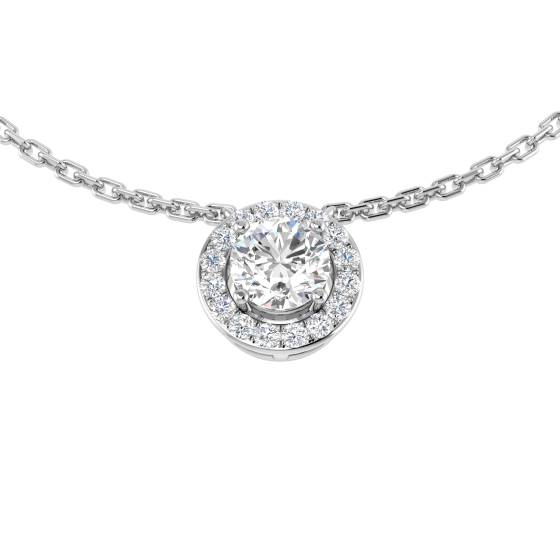 0.39ct SI1/G Round cut Natural Diamond Halo Pendant in 18k White Gold