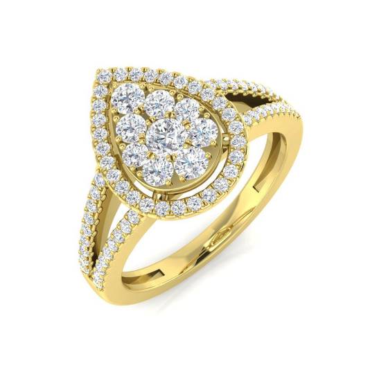 0.61ct SI2/G Round cut Natural Diamond Cluster Ring in 9k Yellow Gold