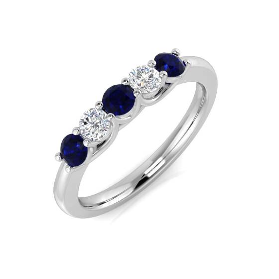 0.57ct SI2/G Round cut Blue Sapphire Gemstone Ring in 18k White Gold