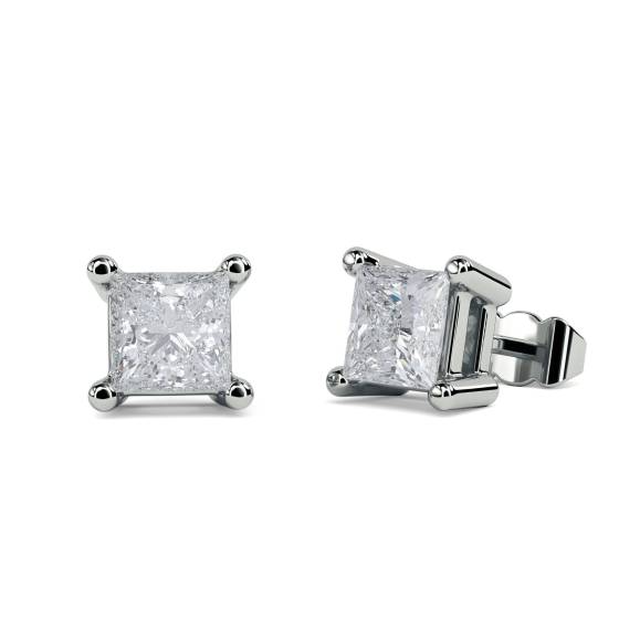 0.76ct VS/E-F Princess Natural Diamond Stud Earrings