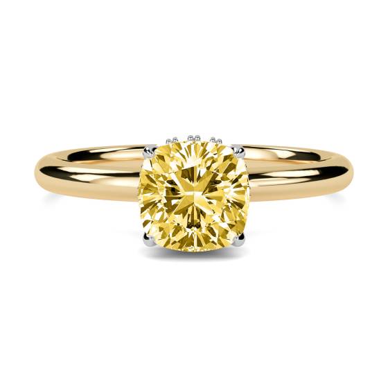 0.80ct VS2/FY Cushion Natural Fancy Yellow Diamond Halo Ring
