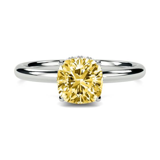 0.80ct VS2/FY Cushion Natural Fancy Yellow Diamond Halo Ring