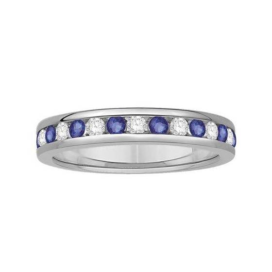 0.50ct VS/E-F 3.5mm Blue Sapphire and Natural Diamond Eternity Ring