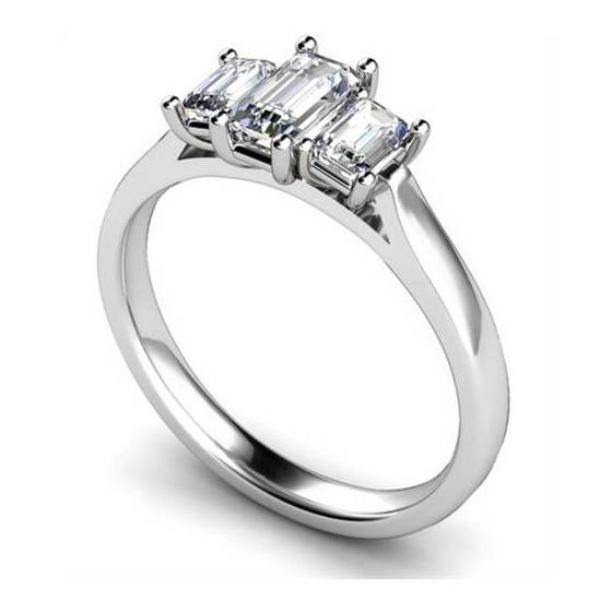 1.20ct SI/F-G Graduated Emerald Natural Diamond Trilogy Ring