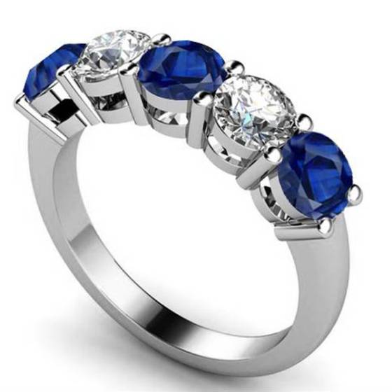1.40ct SI1/F Blue Sapphire and Natural Diamond Eternity Ring