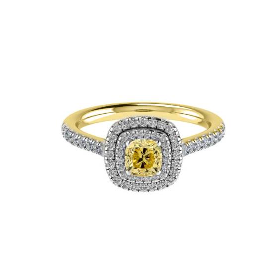 1.00ct VS2/FIY Cushion Natural Fancy Yellow Diamond Halo Shoulder Set Ring