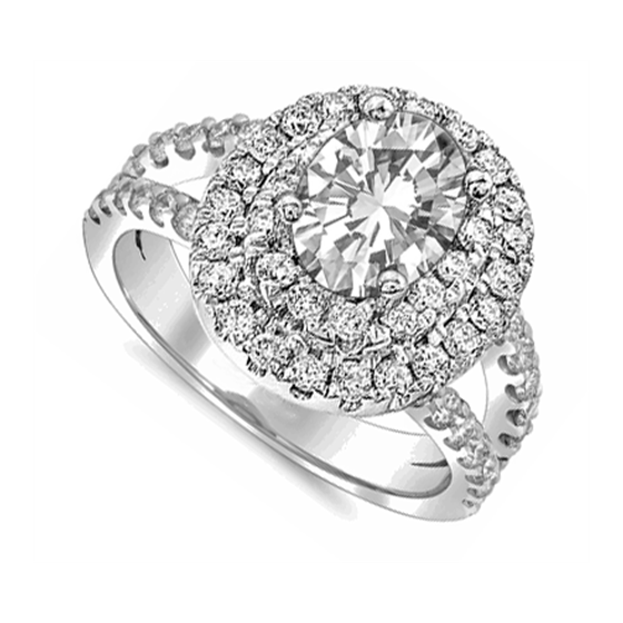 1.00ct SI2/G Oval Natural Diamond Double Halo Shoulder Set Ring