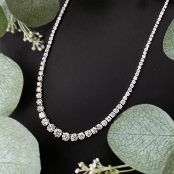 20.00ct VVS/D-E 15 Inches Lab Grown Round Natural Diamond Tennis Necklace