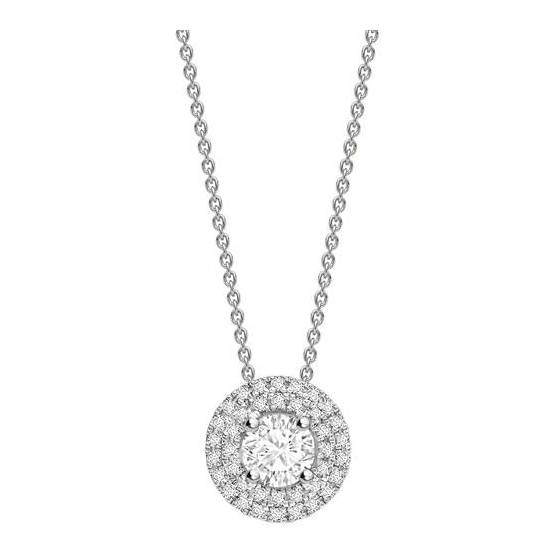 0.85ct VVS/E-F Round Natural Diamond Double Halo Pendant