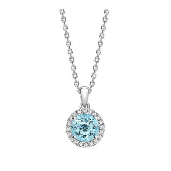 1.80ct VS/EF Round Aquamarine Gemstone Single Halo Pendant