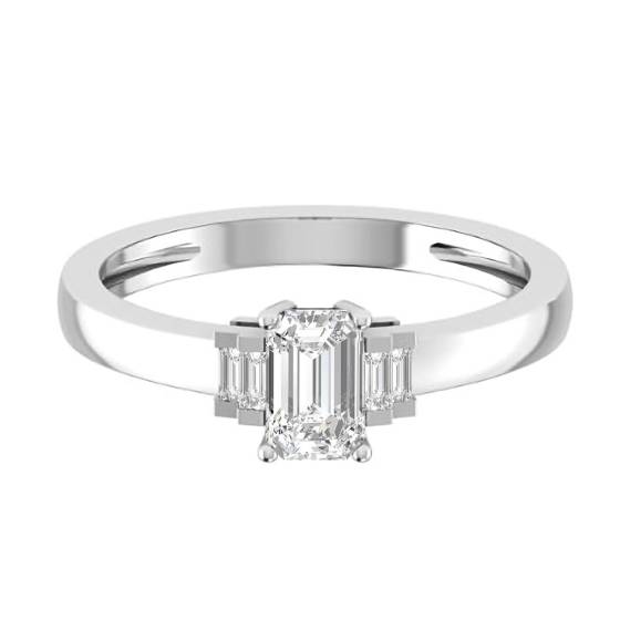 0.75ct SI2/G Modern Emerald and Baguette Natural Diamond Designer Ring