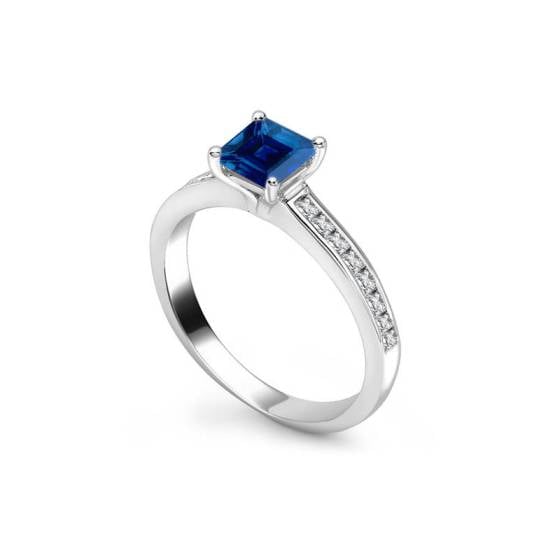0.50ct VS/E-F Princess Blue Sapphire and Natural Diamond Ring
