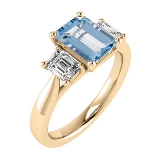 2.00ct VS/E-F Emerald Cut Aquamarine Gemstone Trilogy Ring
