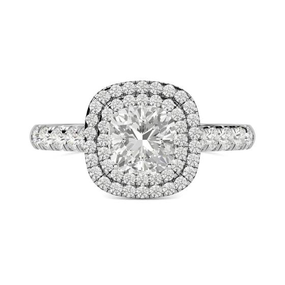 1.41ct VVS2/J Cushion Diamond Double Halo Shoulder Set Ring