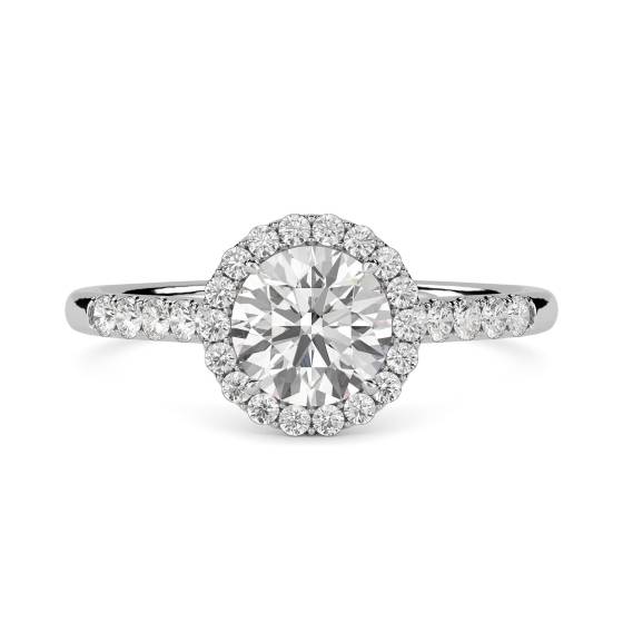 1.20ct SI2/F Round Natural Diamond Single Halo Shoulder Set Ring
