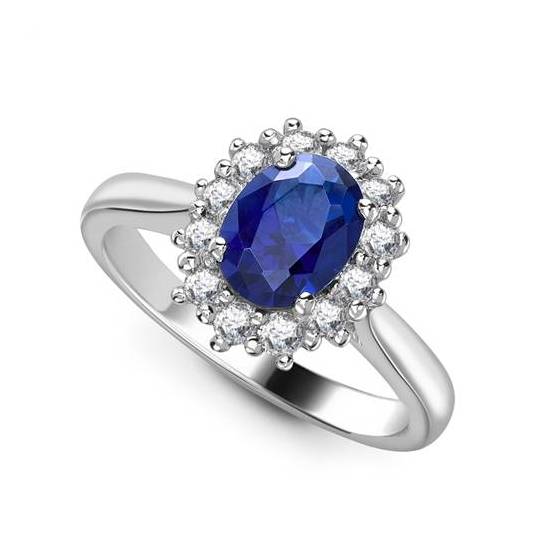 1.20ct VS/EF Oval Blue Sapphire & Diamond Cluster Ring