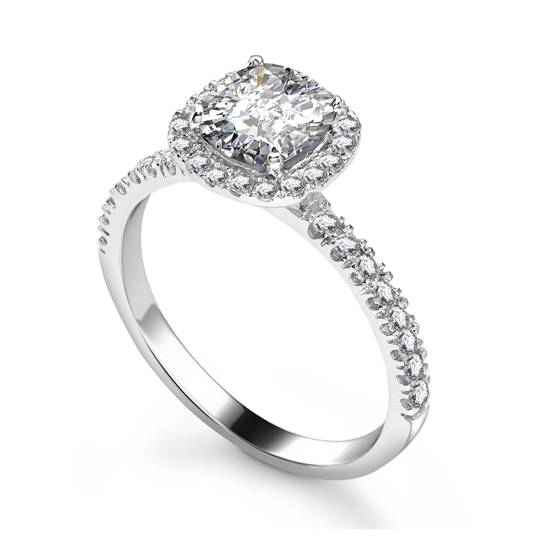 1.10ct VS2/FY Single Halo Cushion Natural Diamond Ring
