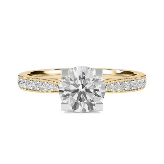 1.00ct SI2/F Milgrain Round Shoulder Set Natural Diamond Engagement Ring