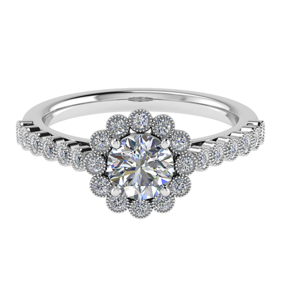 1.30ct SI1/F Round Natural Diamond Halo Ring