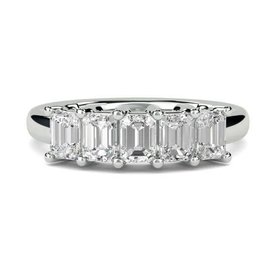 0.80ct VS/F-G 5 Stone Emerald Natural Diamond Half Eternity Ring