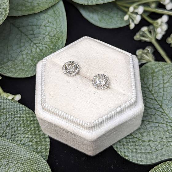 1.23Ct VS/FG Round Diamond Halo Earrings