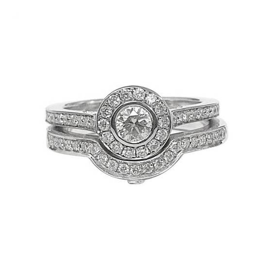 0.90ct VS/F-G Round Cut Halo Bridal Natural Diamond Rings Set