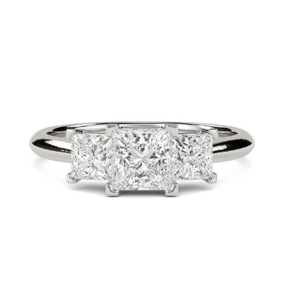 0.55 SI2/F Classic Princess Natural Diamond Trilogy Ring