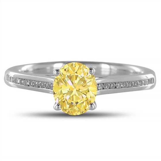 Fancy Yellow Oval Diamond Shoulder Set Ring