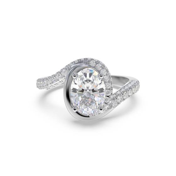 Oval Diamond Spiral Shoulder Set Ring