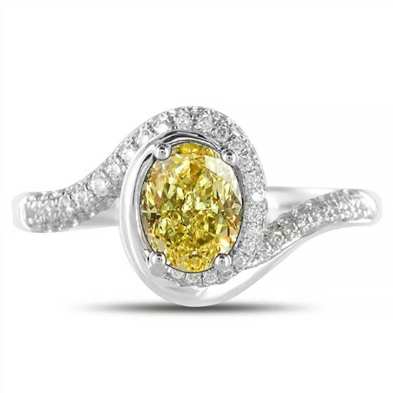 Fancy Yellow Oval Diamond Shoulder Set Ring