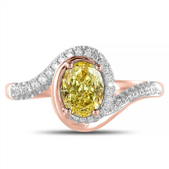 Fancy Yellow Oval Diamond Shoulder Set Ring