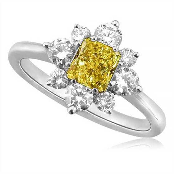 Fancy Yellow Radiant Diamond Cluster Ring