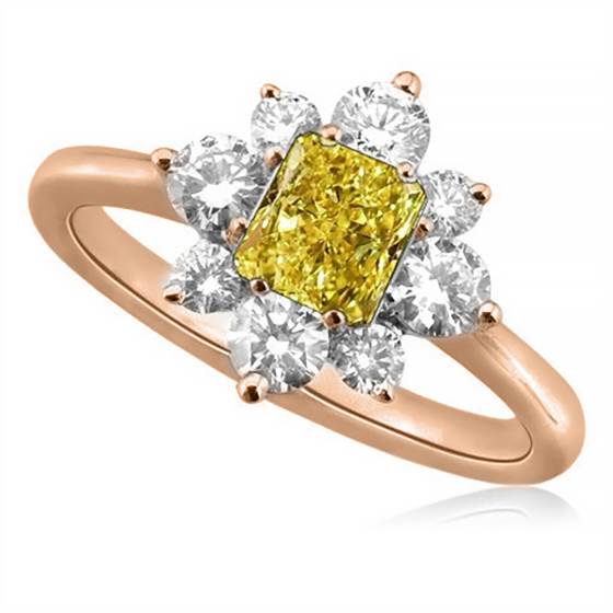 Fancy Yellow Radiant Diamond Cluster Ring