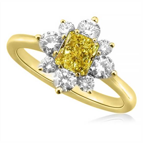 Fancy Yellow Radiant Diamond Cluster Ring