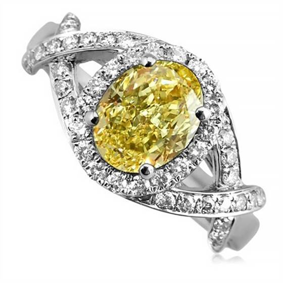 Fancy Yellow Oval Diamond Single Halo Shoulder Set Ring