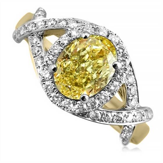 Fancy Yellow Oval Diamond Single Halo Shoulder Set Ring