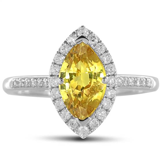Fancy Yellow Marquise Diamond Single Halo Shoulder Set Ring