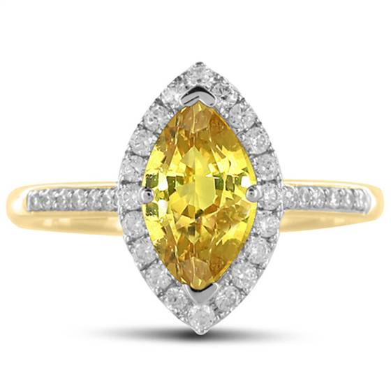 Fancy Yellow Marquise Diamond Single Halo Shoulder Set Ring