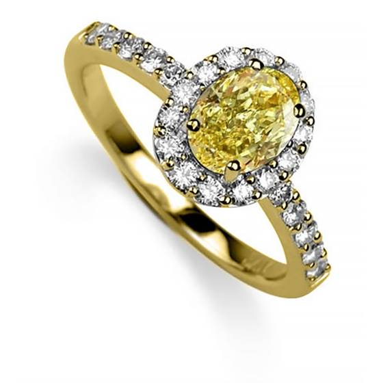 Fancy Yellow Oval Diamond Halo Shoulder Set Ring