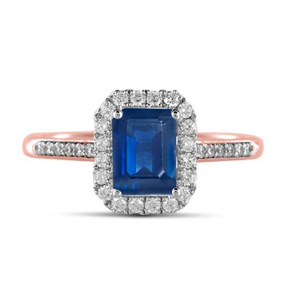Emerald Blue Sapphire and Diamond Halo Ring
