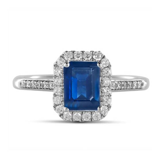 Emerald Blue Sapphire and Diamond Halo Ring