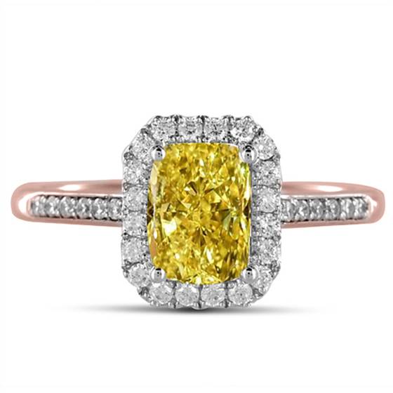 Fancy Yellow Radiant Diamond Halo Shoulder Set Ring
