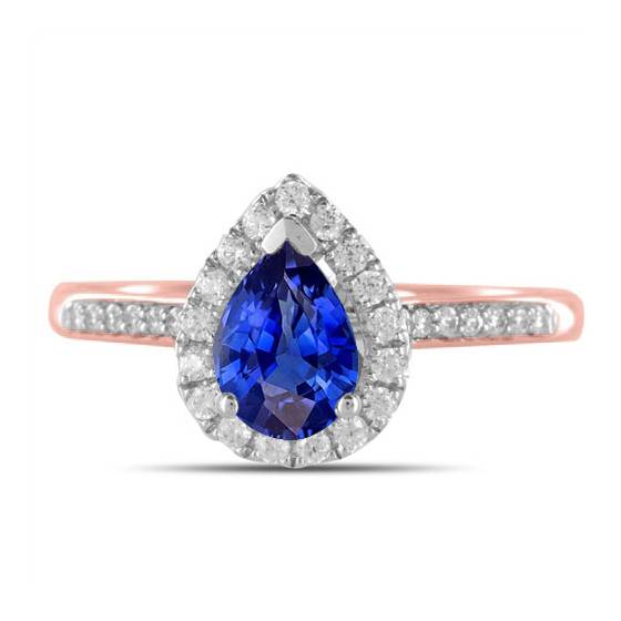 Pear Blue Sapphire and Diamond Halo Ring