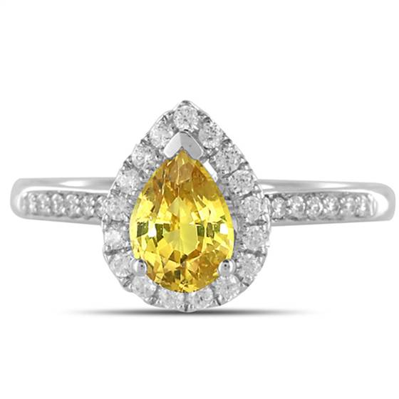 Fancy Yellow Pear Diamond Single Halo Shoulder Set Ring