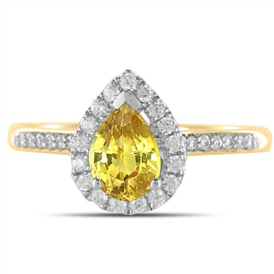 Fancy Yellow Pear Diamond Single Halo Shoulder Set Ring