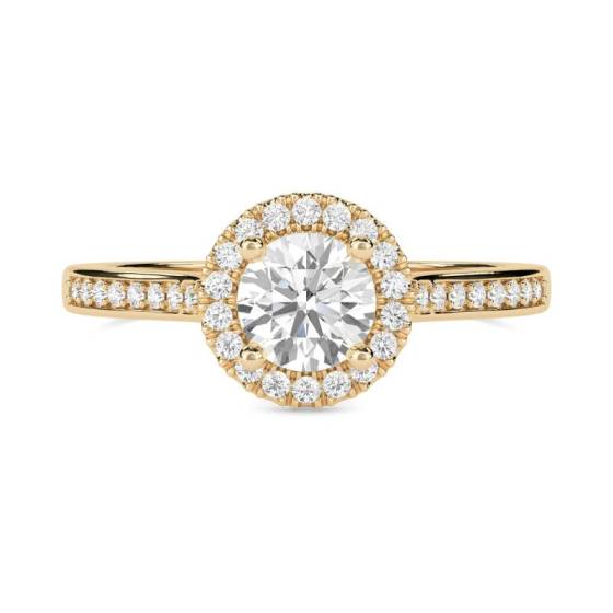 GIA Certified 0.65ct SI1/E Round Diamond Single Halo Shoulder Set Ring